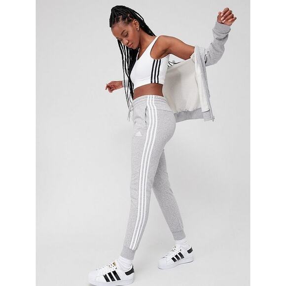 Adidas Women’s 3-Stripe Gray Fleece Jogger Pants Minimal Luxe Athleisure NEW~NWT - Picture 1 of 13